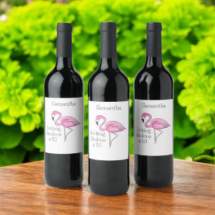 Rótulo De Garrafa De Cerveja 50 e Fabuloso Flamingo Personalizado