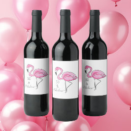 Rótulo De Garrafa De Cerveja 50 e Fabuloso Flamingo Rosa / Festa de Aniversário