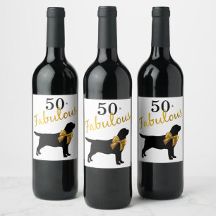 Rótulo De Garrafa De Cerveja 50 e Fabuloso - Labrador Preto - Preto e Dourado