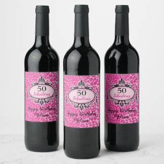 Rótulo De Garrafa De Cerveja 50 e Fabuloso Leopardo Rosa Feliz 50.º Aniversário