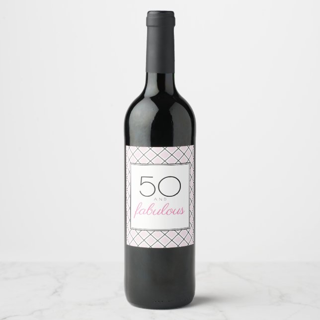 Rótulo De Garrafa De Cerveja 50 e fabuloso rosa aniversário (Frente)