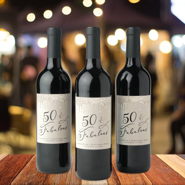 Rótulo De Garrafa De Cerveja 50 Fabulosa Glitter Dourada de Aniversário Persona (Criador carregado)