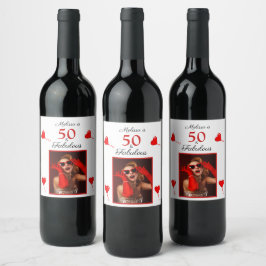 Rótulo De Garrafa De Cerveja 50 & Fabuloso Nome de Foto Personalizado Vermelho 