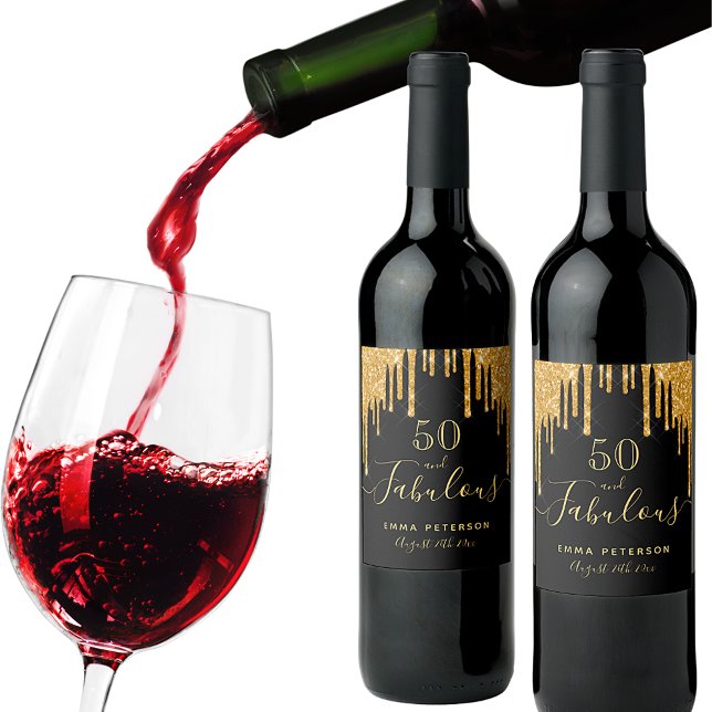 Rótulo De Garrafa De Cerveja 50 fabulous birthday black gold glitter sparkle (Criador carregado)