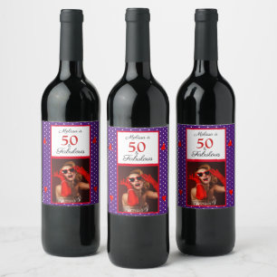 Rótulo De Garrafa De Cerveja 50 & Fabulous Photo Name Red 50th Birthday Purple