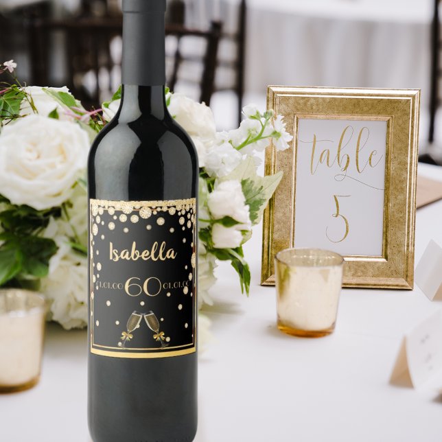 Rótulo De Garrafa De Cerveja 60ª festa de aniversário de ouro preto — diamantes (Criador carregado)