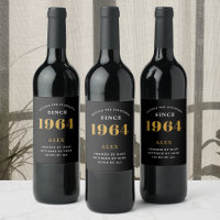 60º Aniversário Nome 1964 Chic Preto Dourado Elega