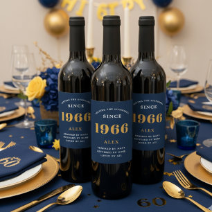 Rótulo De Garrafa De Cerveja 60º Aniversário Nome 1966 Chic Azul Dourado Elegan
