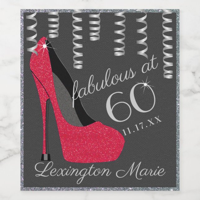 Rótulo De Garrafa De Cerveja 60º Vinho Espumante Festa de aniversário Vermelho  (Rótulo Único)