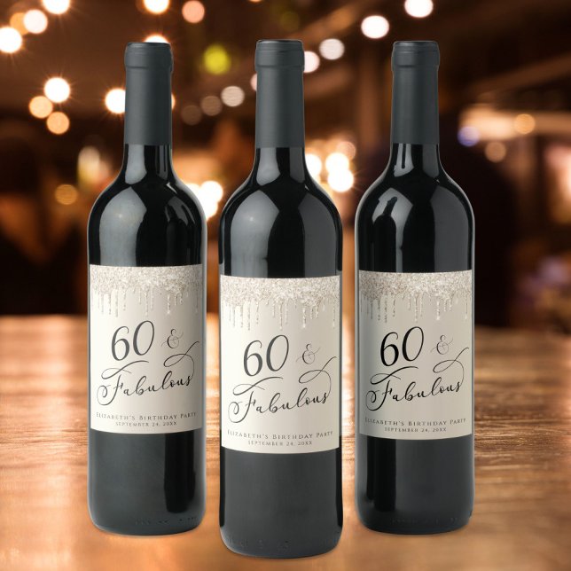 Rótulo De Garrafa De Cerveja 60 Fabulosa Glitter Dourada de Aniversário Persona (Criador carregado)