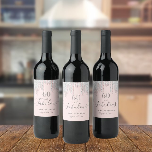 Rótulo De Garrafa De Cerveja 60 fabulosos aniversários rosa dourados cintilação (Criador carregado)