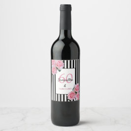 Rótulo De Garrafa De Cerveja 60 florais rosa fabulosos listras brancas pretas