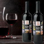 Rótulo De Garrafa De Cerveja 60th birthday party photo collage guy black<br><div class="desc">A wine bottle label for a 60th birthday party for a guy,  celebrating his life with a collage of 8 of your own photos.  Templates for a name,  age 60 and a date.  Date of birth or the date of the party.  White colored letters.  Black background.</div>