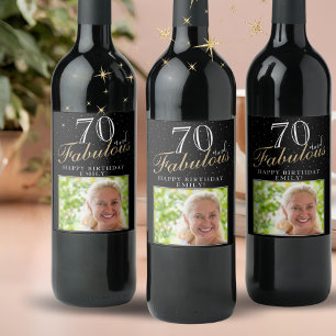Rótulo De Garrafa De Cerveja 70 e Fabuloso 70 de Foto Negra Elegante Aniversár