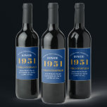 Rótulo De Garrafa De Cerveja 70th Birthday 1951 Blue Gold Retro Personalized<br><div class="desc">A personalized classic label design for that birthday celebration for a special person born in 1951 and turning 70. Add the name to this vintage retro style blue, white and gold design for a custom 70th birthday gift. Easily edit the name and year with the template provided. A wonderful custom...</div>