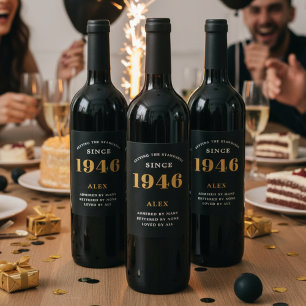 Rótulo De Garrafa De Cerveja 80 Aniversário Nome 1946 Chic Preto Dourado Elegan