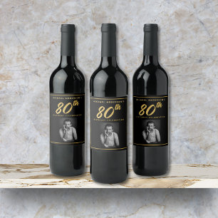 Rótulo De Garrafa De Cerveja 80 Birthday Elegant Fotografia Elegante Black Dour
