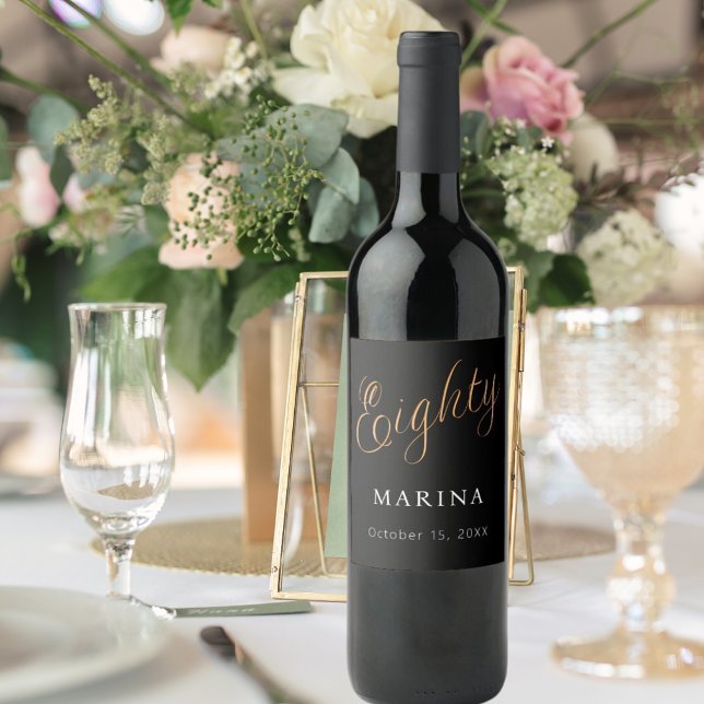 Rótulo De Garrafa De Cerveja 80 de aniversário de script de nome ouro preto (Criador carregado)