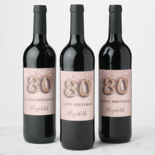 Rótulo De Garrafa De Cerveja 80 de aniversário rosa dourado brilho cor-de-rosa