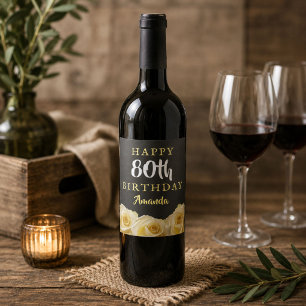 Rótulo De Garrafa De Cerveja 80 Floral de Flor Rosa Amarelo Aniversário