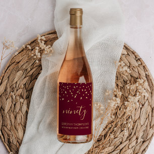 Rótulo De Garrafa De Cerveja 90 Birthday Burgundy Dourado Triangle Confetti
