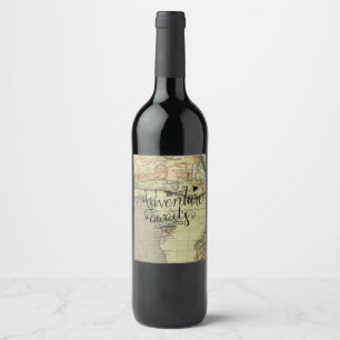 Rótulo De Garrafa De Cerveja A Aventura Aguarda O Mapa Do Mundo Vintage