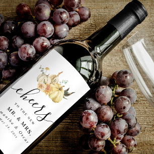 Rótulo De Garrafa De Cerveja Abóbora e Flores em Aquarela de Outono Moderno