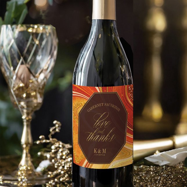 Rótulo De Garrafa De Cerveja Abstrato Agate Wedding Hot Orange ID827 (Criador carregado)