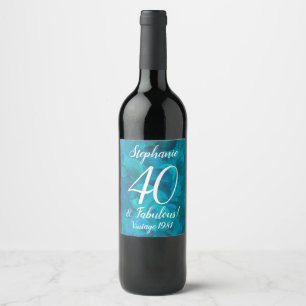 Rótulo De Garrafa De Cerveja Abstrato Ocean Blue Teal 40 e Fabuloso Aniversári