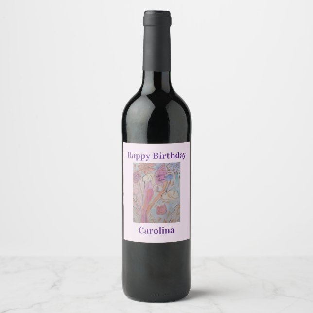 Rótulo De Garrafa De Cerveja Abstrato Pastel Floral (Frente)