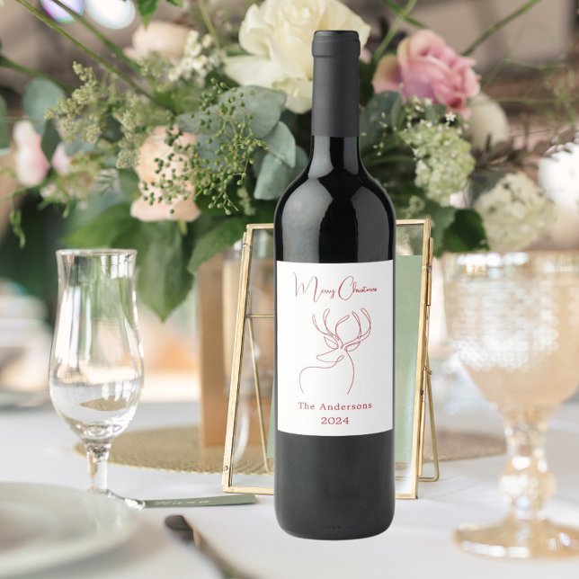 Rótulo De Garrafa De Cerveja Abstrato-renas brancas vermelhas Natal moderno (Criador carregado)