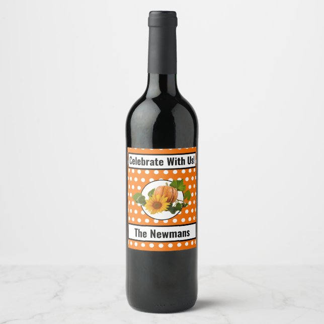 Rótulo De Garrafa De Cerveja Ação de Graças com Bolinhas Laranja e Branco (Frente)