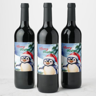 Rótulo De Garrafa De Cerveja adorável Pinguim branco de inverno Feliz Natal