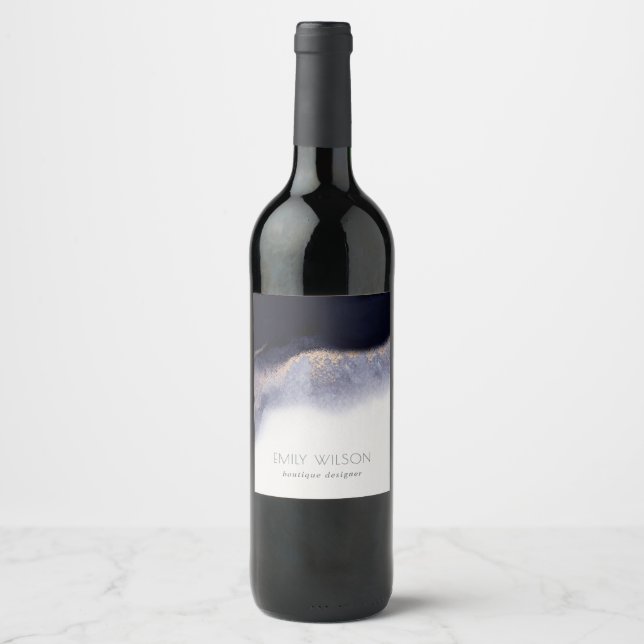 Rótulo De Garrafa De Cerveja Água-marinha Abstrata Preta Dourada (Frente)