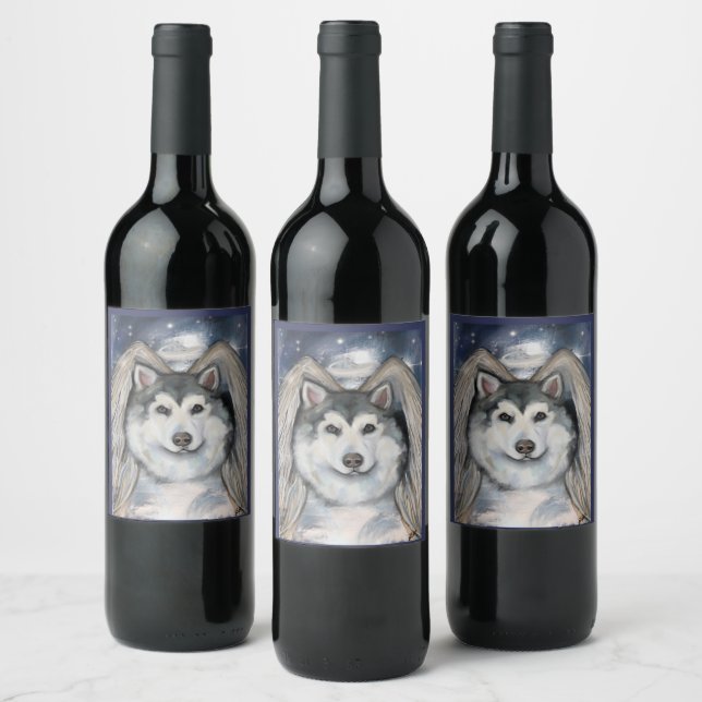Rótulo De Garrafa De Cerveja Alaskan Malamute Angel (Garrafas)