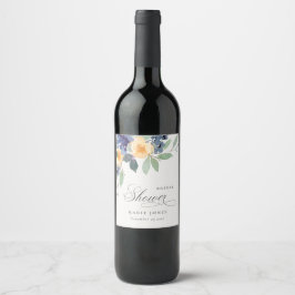 Rótulo De Garrafa De Cerveja Alegre Chuveiro de Noiva Floral Azul Amarelo Rústi