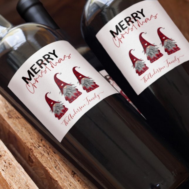 Rótulo De Garrafa De Cerveja Alegres Gnomos de Natal Família Nome Rústico Fofo (Criador carregado)