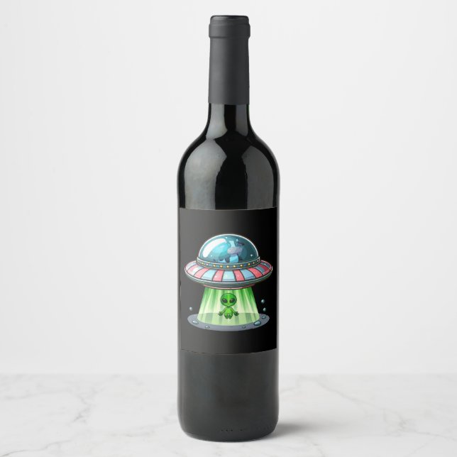 Rótulo De Garrafa De Cerveja Alienígena Abduzindo Vaca (Frente)