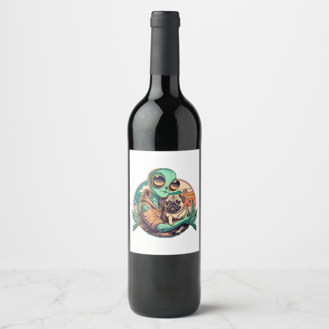 Rótulo De Garrafa De Cerveja Alienígena e Pug (Frente)
