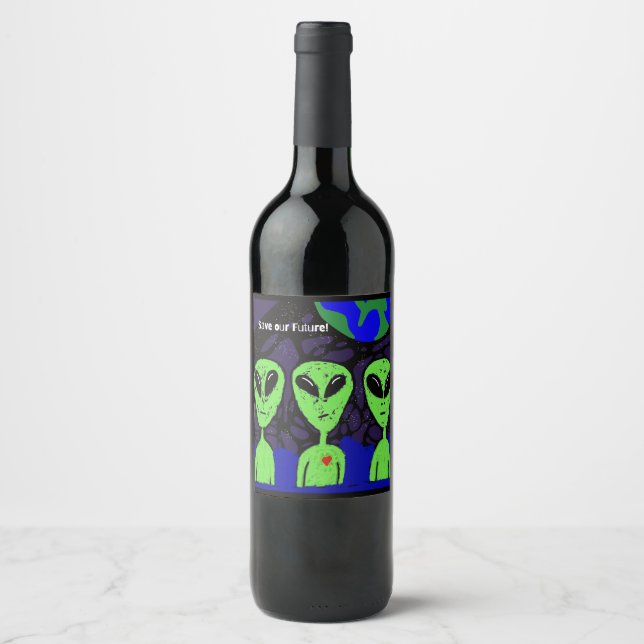 Rótulo De Garrafa De Cerveja Alienígenas - arte espacial (Frente)