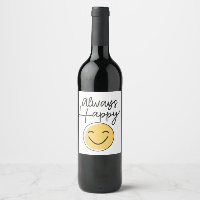 Rótulo De Garrafa De Cerveja "Always Happy" Smiley Face Wine Label - Joyful  (Frente)