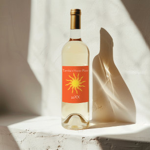 Rótulo De Garrafa De Cerveja Amarelo e Laranja Funky Flaming Sun