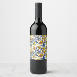 Rótulo De Garrafa De Cerveja Amarelo Laranja Floral Folclórico Vintage Folha Az