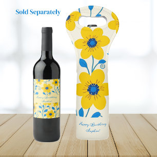 Rótulo De Garrafa De Cerveja Amarelo-Manteiga e Floral Azul