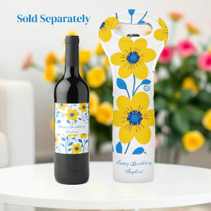 Rótulo De Garrafa De Cerveja Amarelo-Manteiga e Floral Azul