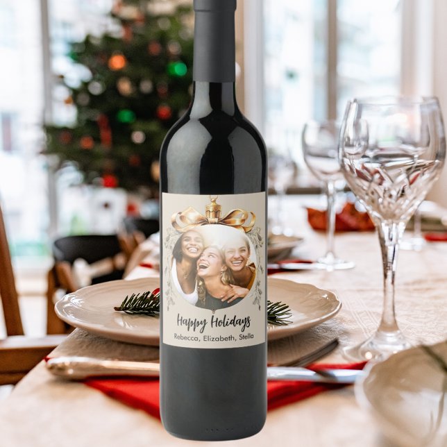 Rótulo De Garrafa De Cerveja Amigos festa foto bolha dourada bege natal (Criador carregado)