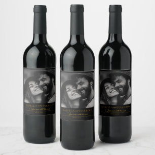 Rótulo De Garrafa De Cerveja Amo, citando fotos personalizadas do Casal, preto 