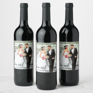 Rótulo De Garrafa De Cerveja Amor e obrigado moderno da foto do casamento dos