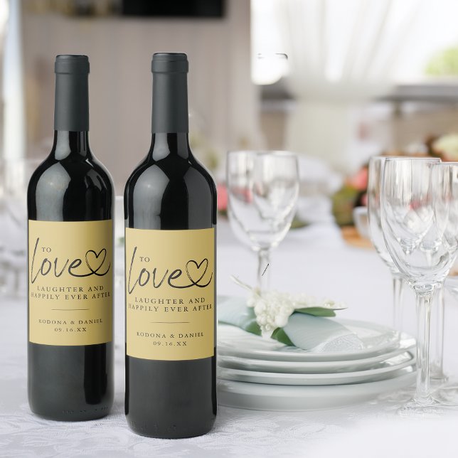 Rótulo De Garrafa De Cerveja Amor Moderno Rindo Feliz Depois Do Casamento (Modern Love Laughter Happily Ever After Wedding Wine Label)