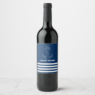 Rótulo De Garrafa De Cerveja Âncora Náutica Azul Marinho Listrada Marinheiro
